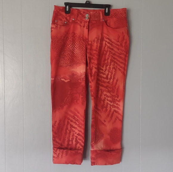 FREE w/ Bundle VN Votre Nom Jeans Red Patterned Cuff Bottomed Jean Capris 40 - Picture 3 of 14